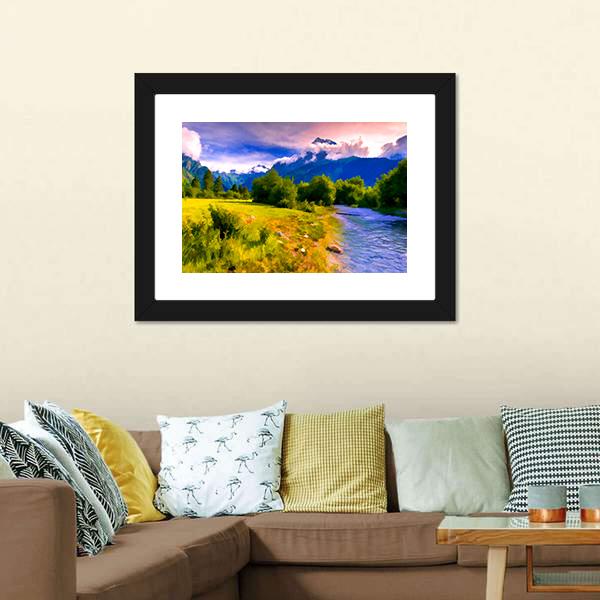 Blue River Watercolor Canvas Wall Art-3 Horizontal-Gallery Wrap-25" x 16"-Tiaracle