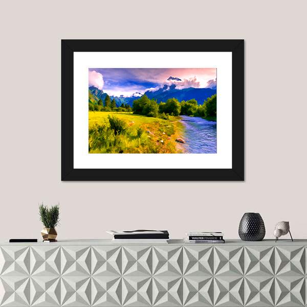 Blue River Watercolor Panoramic Canvas Wall Art-1 Piece-36" x 12"-Tiaracle