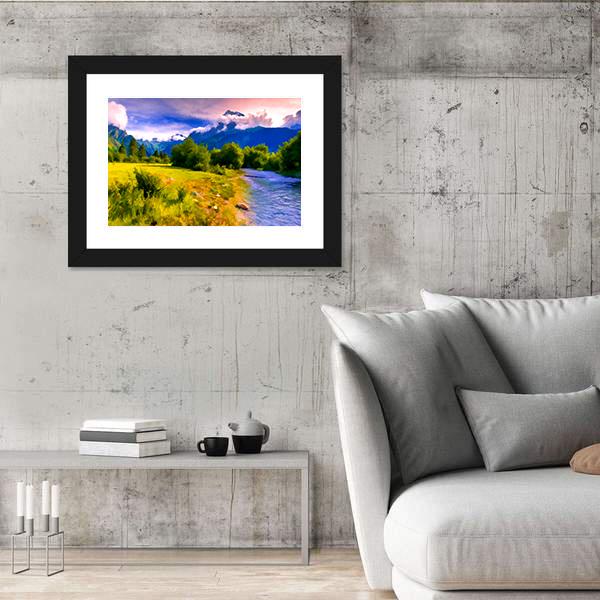 Blue River Watercolor Panoramic Canvas Wall Art-1 Piece-36" x 12"-Tiaracle