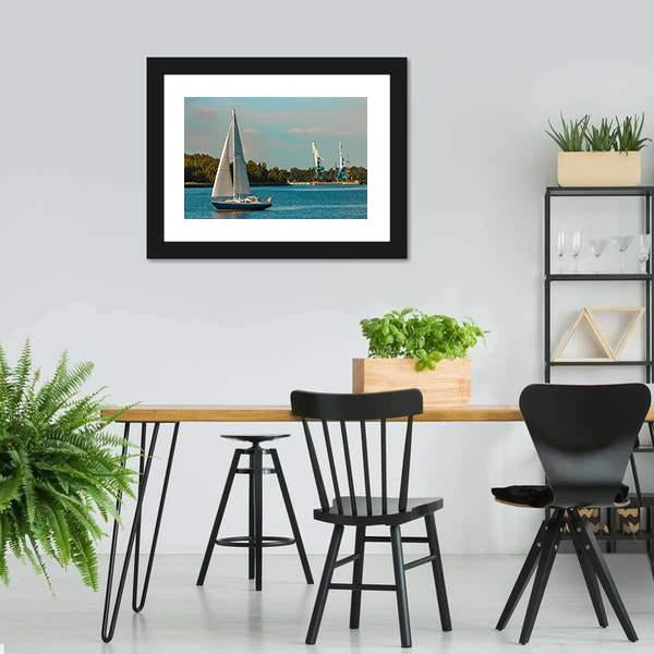 Blue Sailboat In Travel Canvas Wall Art-3 Horizontal-Gallery Wrap-25" x 16"-Tiaracle
