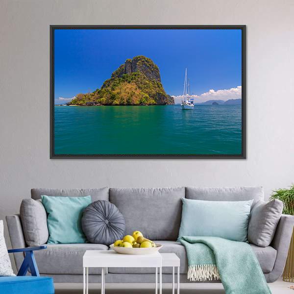 Blue Sea Under Clear Sky Canvas Wall Art-1 Piece-Floating Frame-24" x 16"-Tiaracle