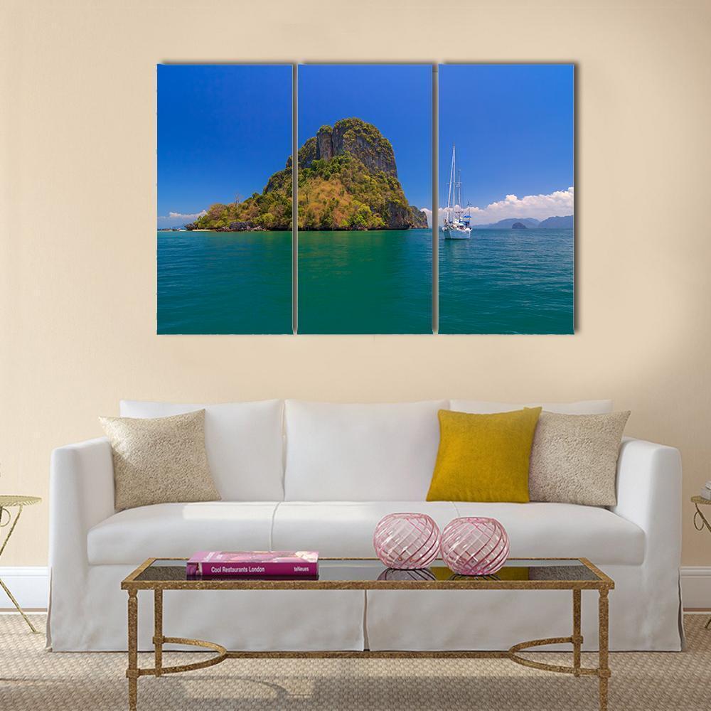 Blue Sea Under Clear Sky Canvas Wall Art-3 Horizontal-Gallery Wrap-37" x 24"-Tiaracle