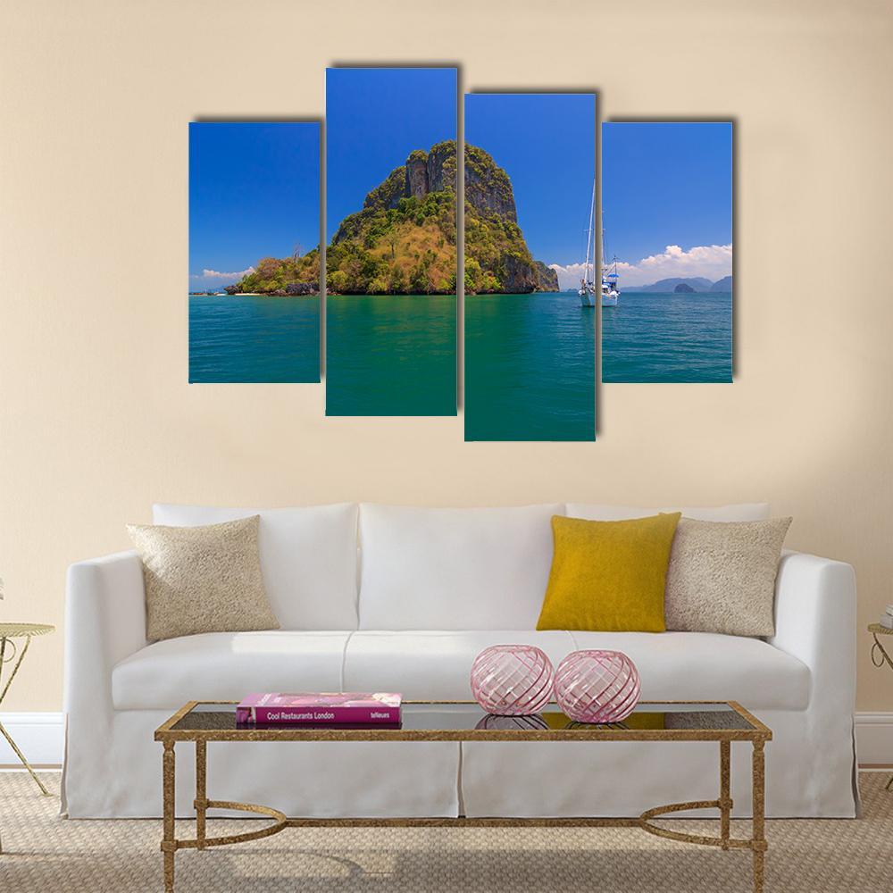 Blue Sea Under Clear Sky Canvas Wall Art-4 Pop-Gallery Wrap-50" x 32"-Tiaracle