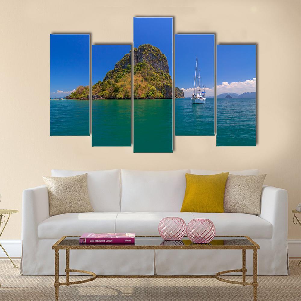 Blue Sea Under Clear Sky Canvas Wall Art-5 Pop-Gallery Wrap-47" x 32"-Tiaracle