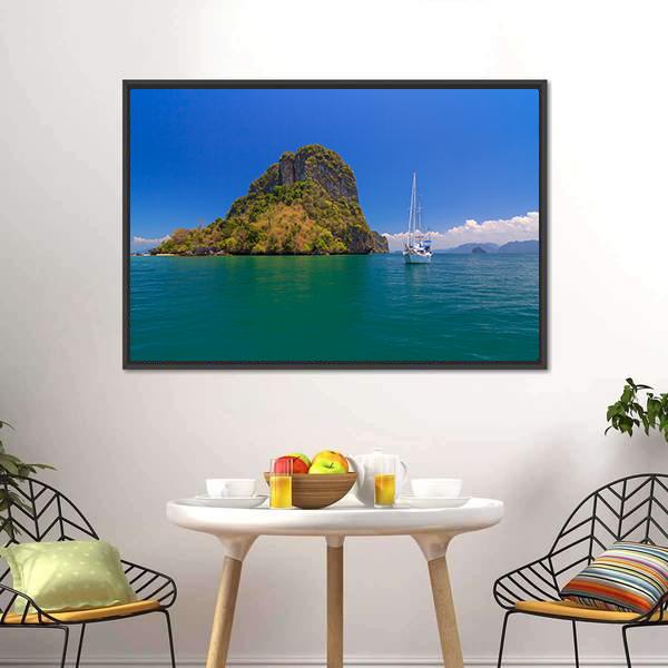 Blue Sea Under Clear Sky Canvas Wall Art-3 Horizontal-Gallery Wrap-25" x 16"-Tiaracle