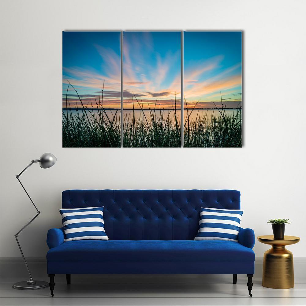 Blue Sky & Sunset Over Lake Canvas Wall Art-3 Horizontal-Gallery Wrap-37" x 24"-Tiaracle