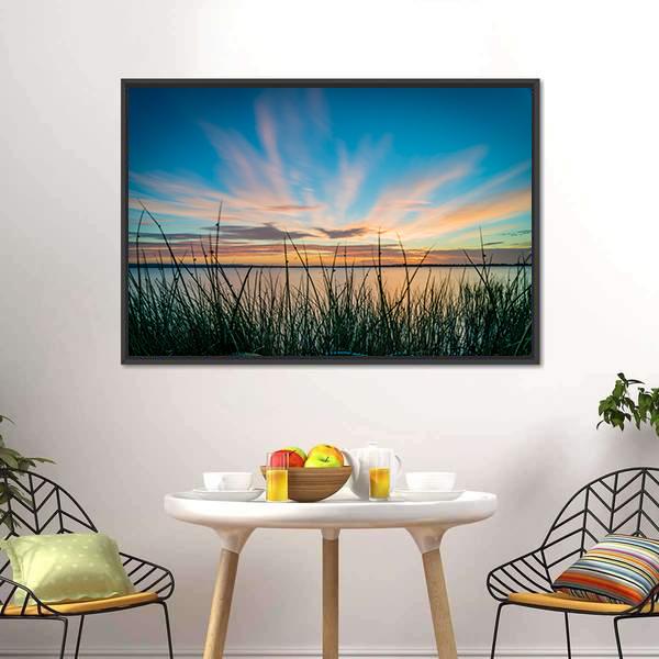 Blue Sky & Sunset Over Lake Canvas Wall Art-3 Horizontal-Gallery Wrap-25" x 16"-Tiaracle