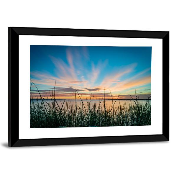 Blue Sky & Sunset Over Lake Canvas Wall Art-3 Horizontal-Gallery Wrap-25" x 16"-Tiaracle
