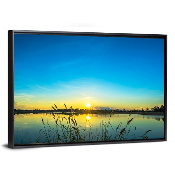 Blue Sky At Calm Lake Canvas Wall Art-3 Horizontal-Gallery Wrap-25" x 16"-Tiaracle