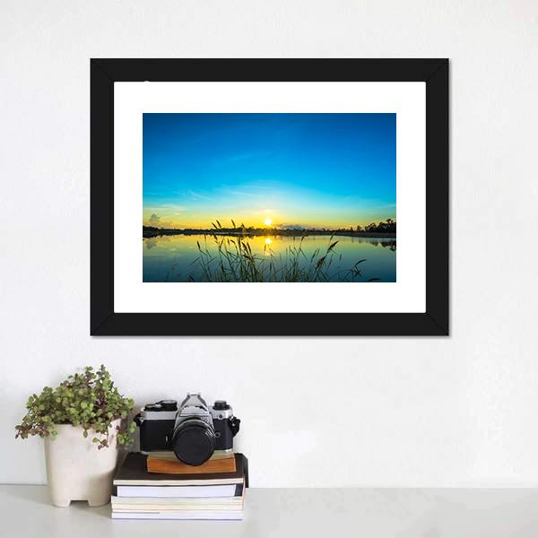 Blue Sky At Calm Lake Canvas Wall Art-1 Piece-Framed Print-20" x 16"-Tiaracle