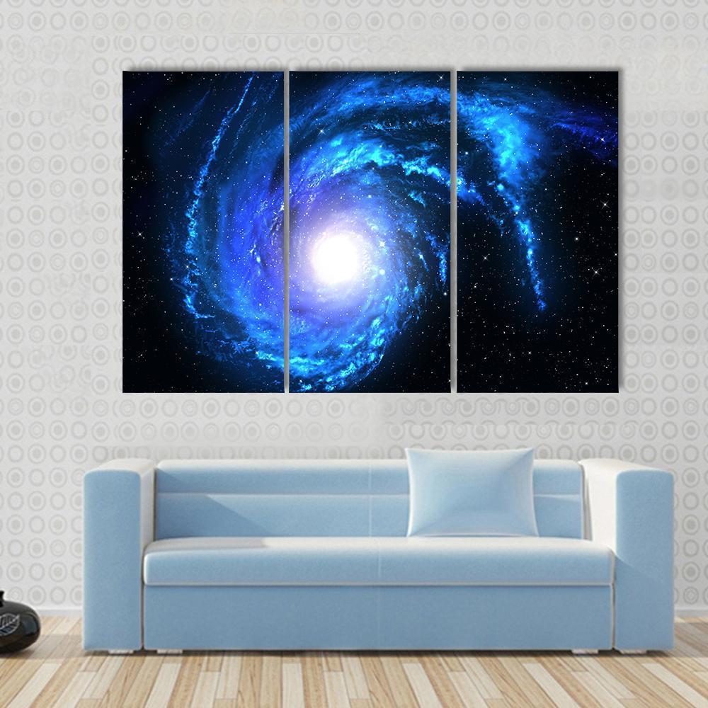 Blue Spiral Galaxy Canvas Wall Art-3 Horizontal-Gallery Wrap-37" x 24"-Tiaracle