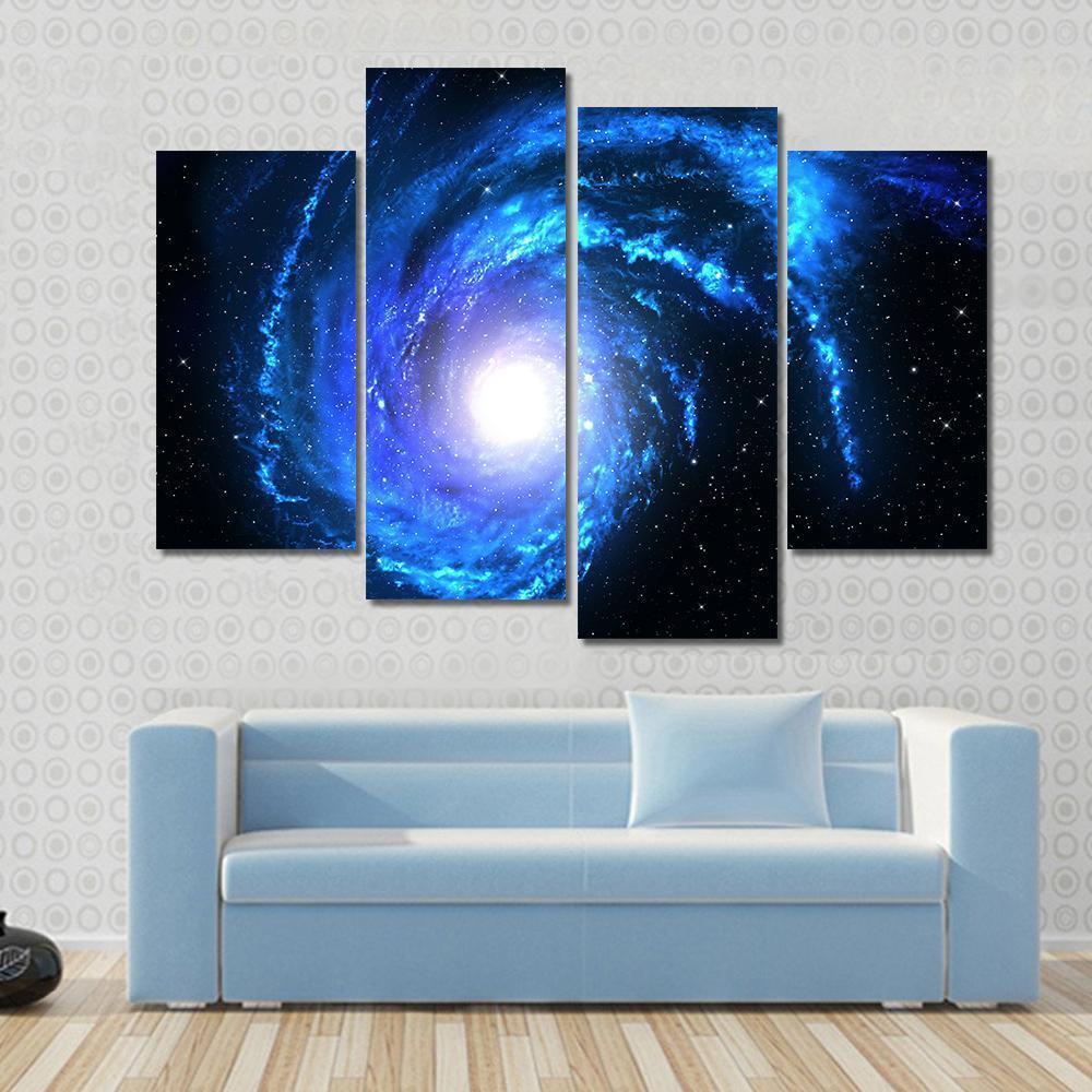 Blue Spiral Galaxy Canvas Wall Art-4 Pop-Gallery Wrap-50" x 32"-Tiaracle