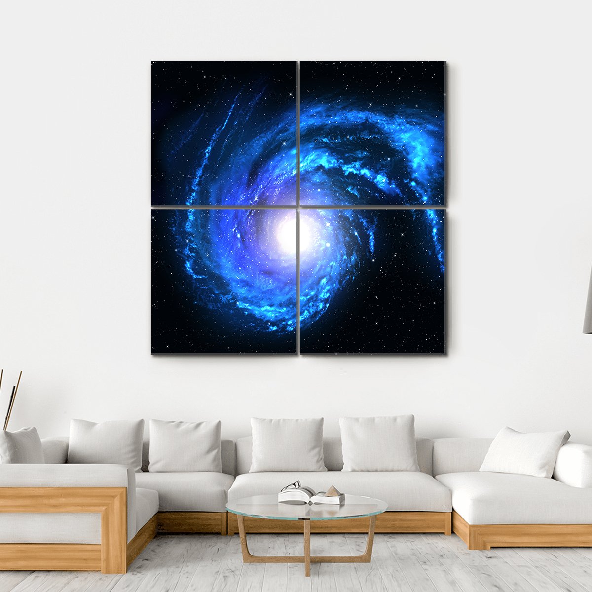 Blue Spiral Galaxy Canvas Wall Art-4 Square-Gallery Wrap-17" x 17"-Tiaracle