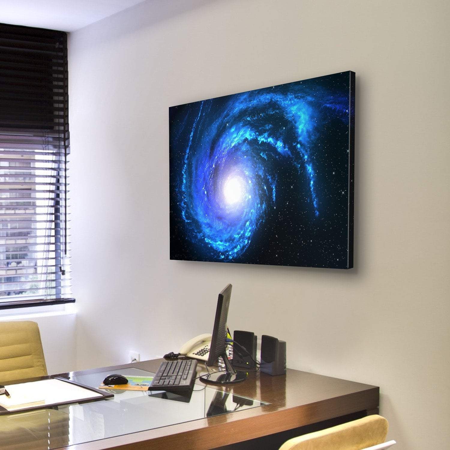 Blue Spiral Galaxy Canvas Wall Art-3 Horizontal-Gallery Wrap-25" x 16"-Tiaracle