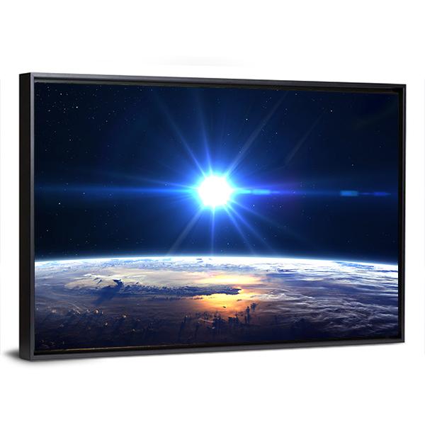 Blue Sun Light Over Planet Earth Canvas Wall Art-3 Horizontal-Gallery Wrap-25" x 16"-Tiaracle