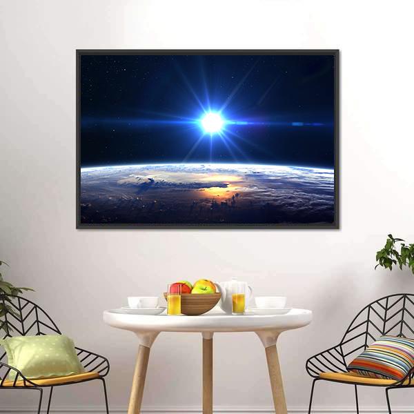 Blue Sun Light Over Planet Earth Canvas Wall Art-3 Horizontal-Gallery Wrap-25" x 16"-Tiaracle
