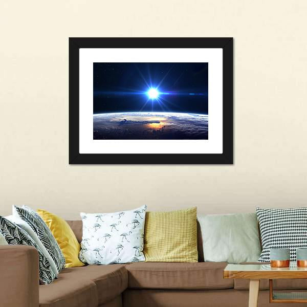 Blue Sun Light Over Planet Earth Canvas Wall Art-3 Horizontal-Gallery Wrap-25" x 16"-Tiaracle