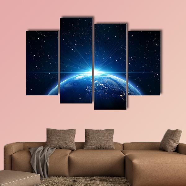 Sunrise On Earth From Space Canvas Wall Art-4 Pop-Gallery Wrap-50&quot; x 32&quot;-Tiaracle