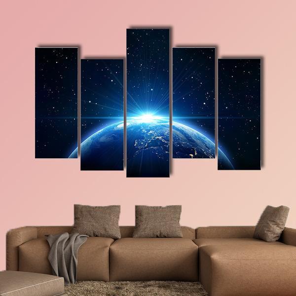 Sunrise On Earth From Space Canvas Wall Art-5 Pop-Gallery Wrap-47&quot; x 32&quot;-Tiaracle