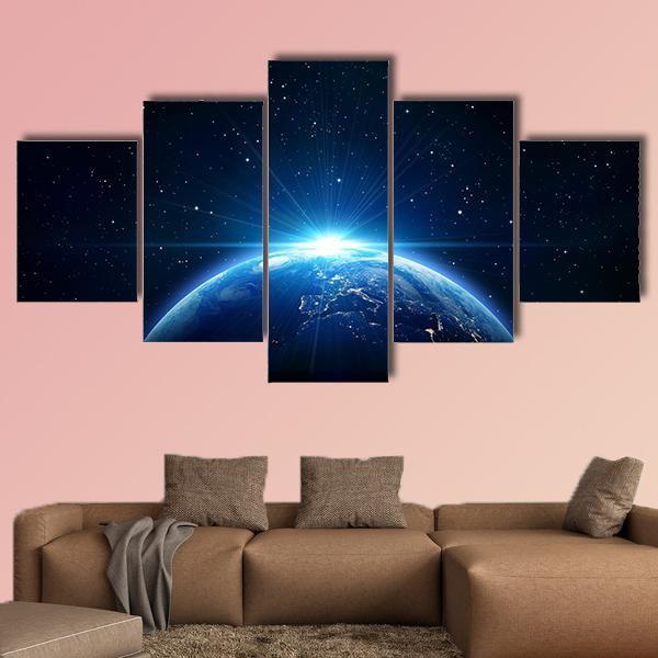 Sunrise On Earth From Space Canvas Wall Art-5 Star-Gallery Wrap-62" x 32"-Tiaracle