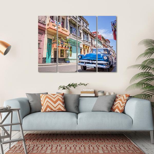 Blue Vintage Car Canvas Wall Art-4 Horizontal-Gallery Wrap-34&quot; x 24&quot;-Tiaracle