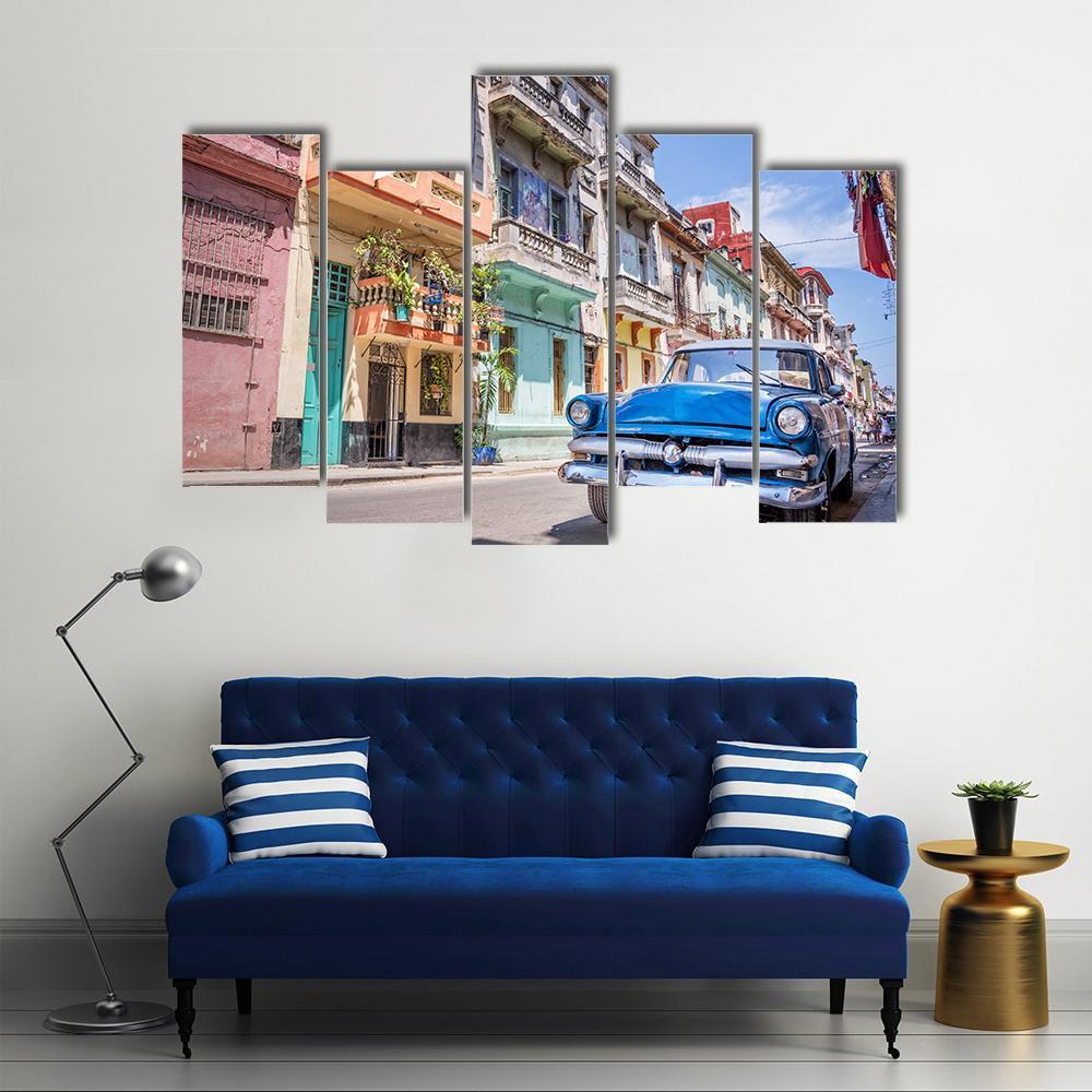 Blue Vintage Car Canvas Wall Art-1 Piece-Gallery Wrap-48" x 32"-Tiaracle
