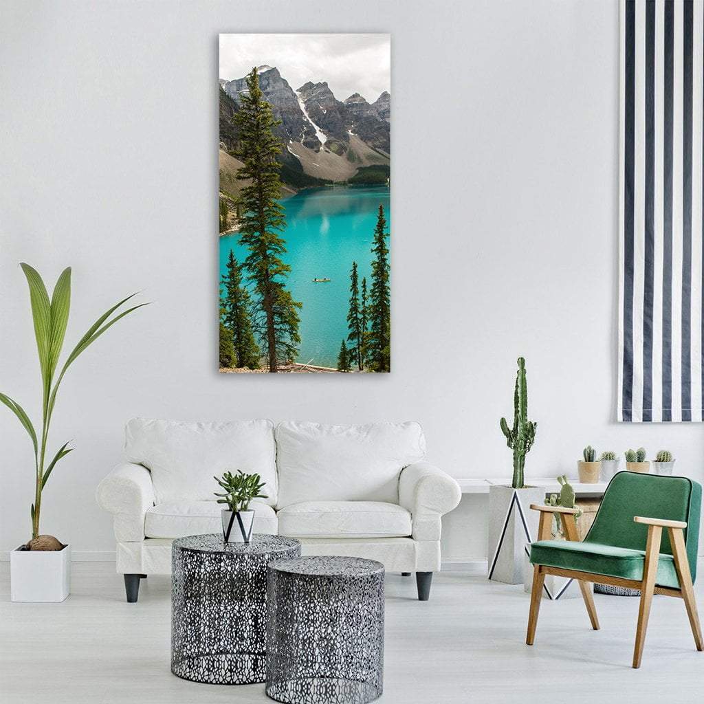 Blue Water Lake With Mountains Vertical Canvas Wall Art-3 Vertical-Gallery Wrap-12" x 25"-Tiaracle