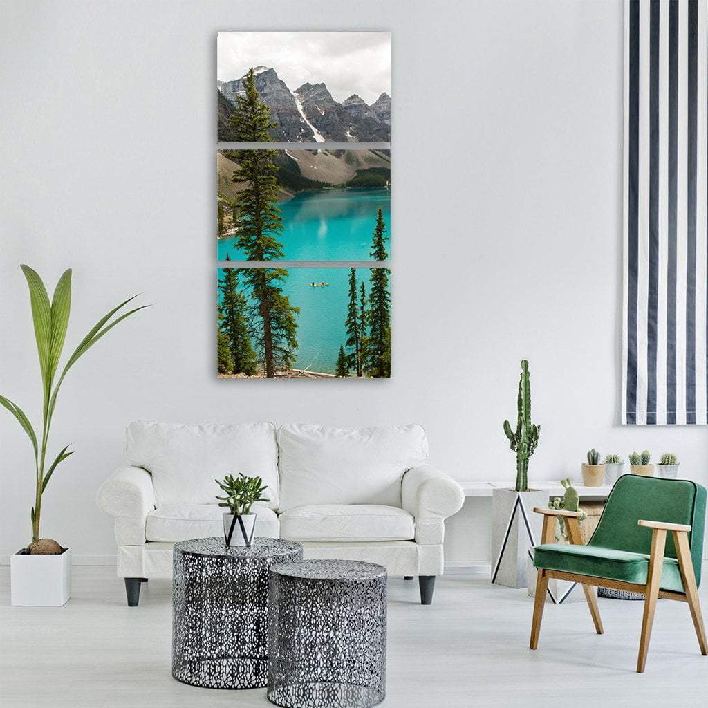 Blue Water Lake With Mountains Vertical Canvas Wall Art-3 Vertical-Gallery Wrap-12" x 25"-Tiaracle