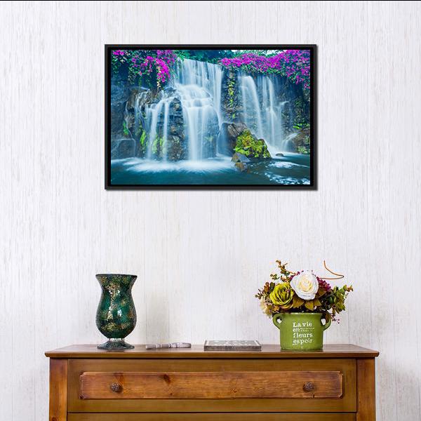 Blue Waterfall Hawaii Canvas Wall Art-1 Piece-Floating Frame-24" x 16"-Tiaracle
