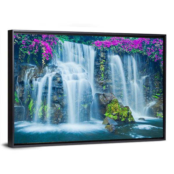 Blue Waterfall Hawaii Canvas Wall Art-3 Horizontal-Gallery Wrap-25" x 16"-Tiaracle