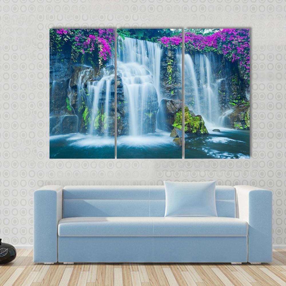 Blue Waterfall Hawaii Canvas Wall Art-3 Horizontal-Gallery Wrap-37" x 24"-Tiaracle