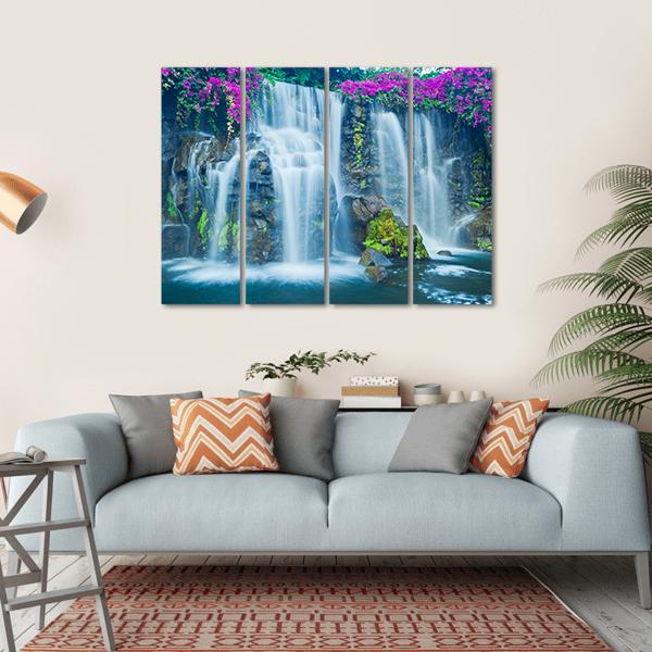 Blue Waterfall Hawaii Canvas Wall Art-4 Horizontal-Gallery Wrap-34" x 24"-Tiaracle