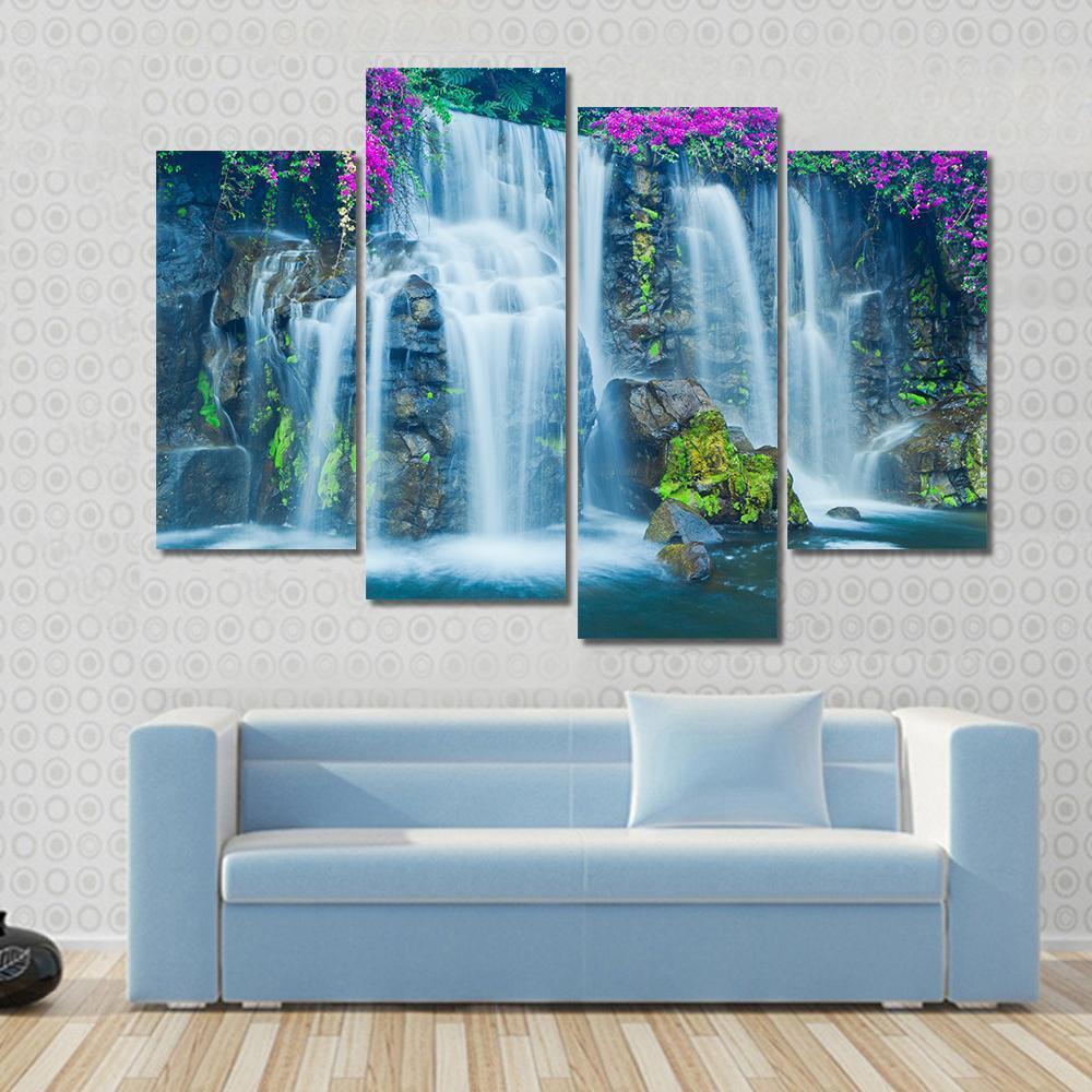 Blue Waterfall Hawaii Canvas Wall Art-4 Pop-Gallery Wrap-50" x 32"-Tiaracle