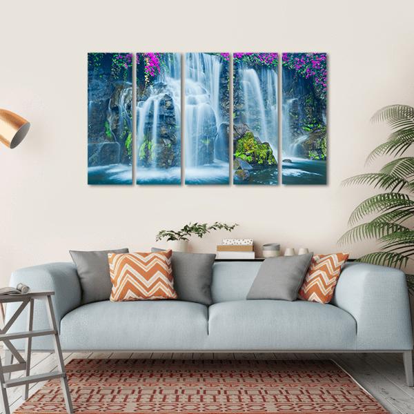 Blue Waterfall Hawaii Canvas Wall Art-5 Horizontal-Gallery Wrap-22" x 12"-Tiaracle