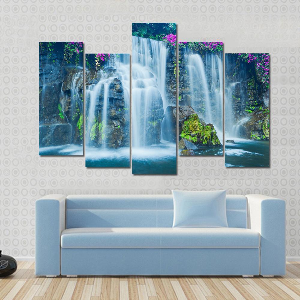 Blue Waterfall Hawaii Canvas Wall Art-5 Pop-Gallery Wrap-47" x 32"-Tiaracle