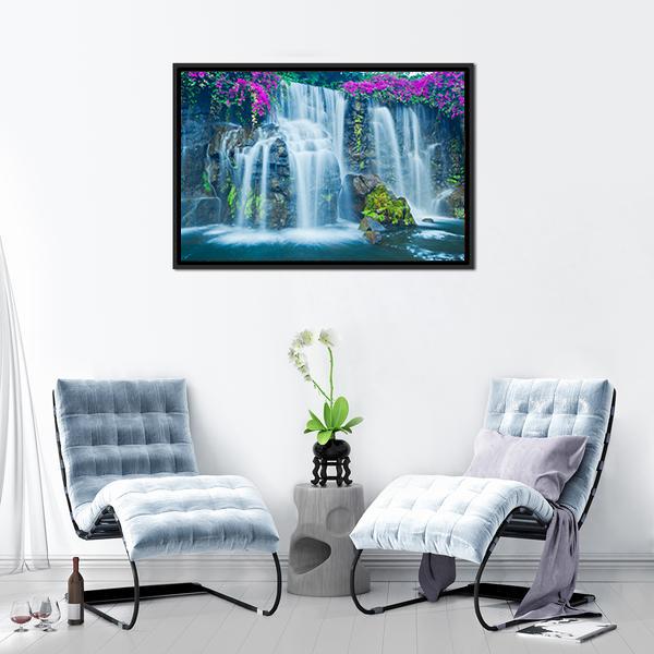 Blue Waterfall Hawaii Canvas Wall Art-5 Horizontal-Gallery Wrap-22" x 12"-Tiaracle
