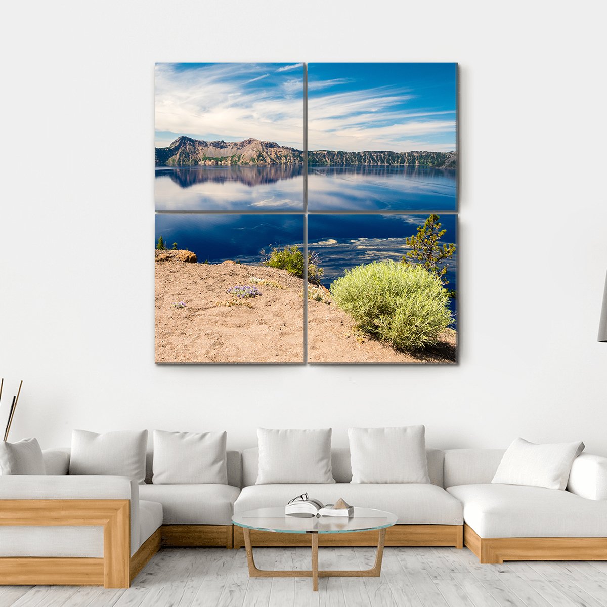 Blue Waters Of Crater Lake Canvas Wall Art-4 Square-Gallery Wrap-17" x 17"-Tiaracle