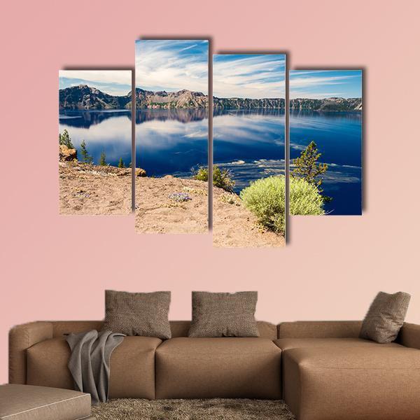 Blue Waters Of Crater Lake Canvas Wall Art-4 Pop-Gallery Wrap-50" x 32"-Tiaracle