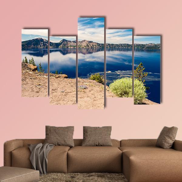 Blue Waters Of Crater Lake Canvas Wall Art-5 Pop-Gallery Wrap-47" x 32"-Tiaracle