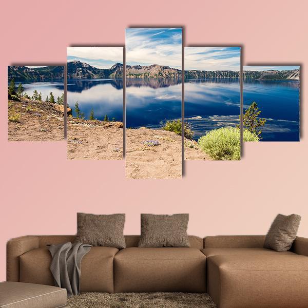 Blue Waters Of Crater Lake Canvas Wall Art-5 Star-Gallery Wrap-62" x 32"-Tiaracle