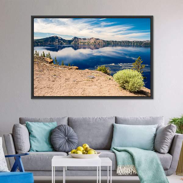 Blue Waters Of Crater Lake Canvas Wall Art-1 Piece-Floating Frame-24" x 16"-Tiaracle
