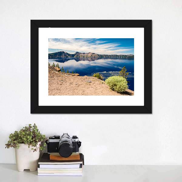 Blue Waters Of Crater Lake Canvas Wall Art-1 Piece-Framed Print-20" x 16"-Tiaracle