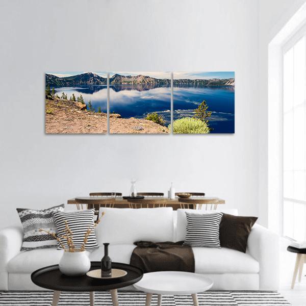 Blue Waters Of Crater Lake Panoramic Canvas Wall Art-3 Piece-25" x 08"-Tiaracle