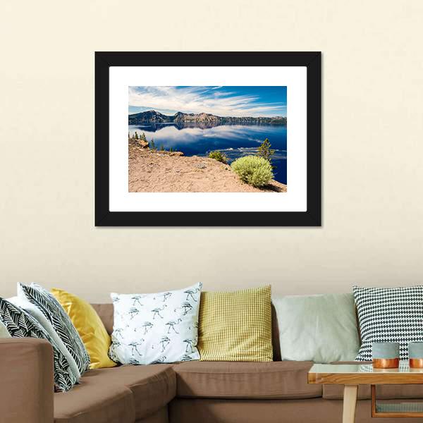 Blue Waters Of Crater Lake Panoramic Canvas Wall Art-1 Piece-36" x 12"-Tiaracle