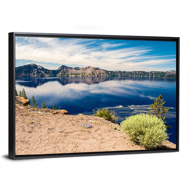 Blue Waters Of Crater Lake Panoramic Canvas Wall Art-1 Piece-36" x 12"-Tiaracle