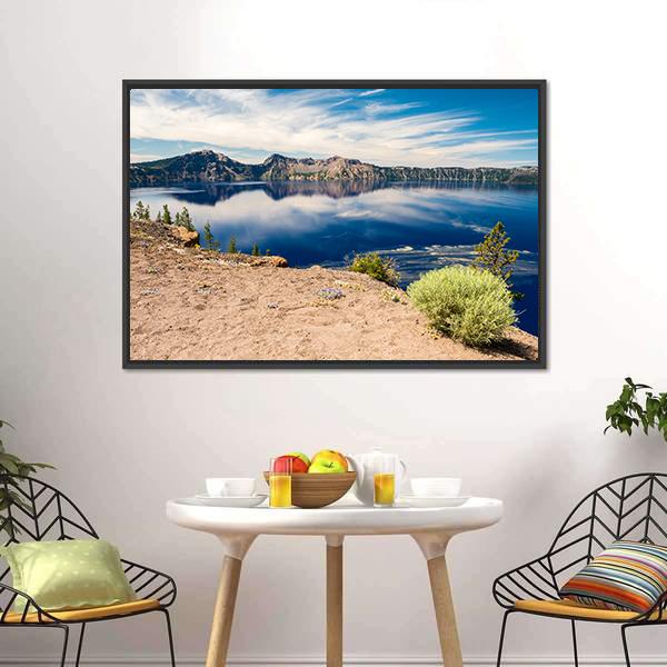 Blue Waters Of Crater Lake Panoramic Canvas Wall Art-1 Piece-36" x 12"-Tiaracle