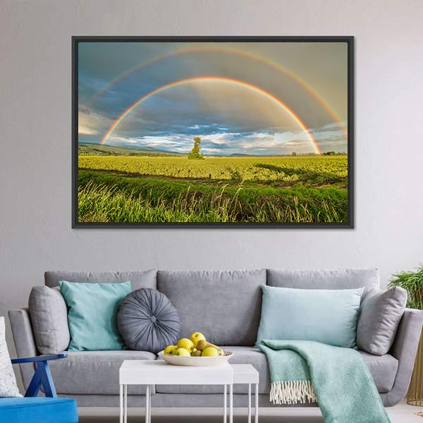 Blueberry Field Under Rainbow Canvas Wall Art-5 Horizontal-Gallery Wrap-22" x 12"-Tiaracle