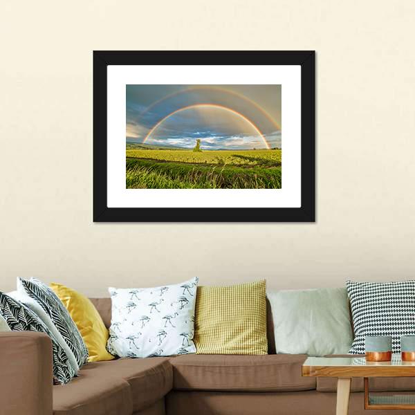 Blueberry Field Under Rainbow Canvas Wall Art-5 Horizontal-Gallery Wrap-22" x 12"-Tiaracle