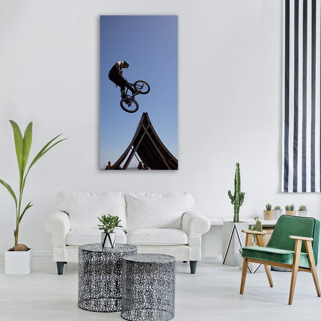 Bmx Rider Stunt Vertical Canvas Wall Art-3 Vertical-Gallery Wrap-12" x 25"-Tiaracle