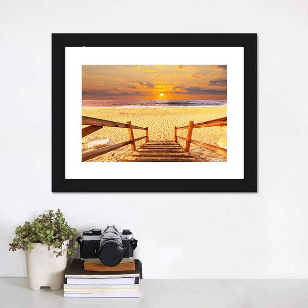 Boardwalk On Beach Canvas Wall Art-1 Piece-Framed Print-30" x 20"-Tiaracle